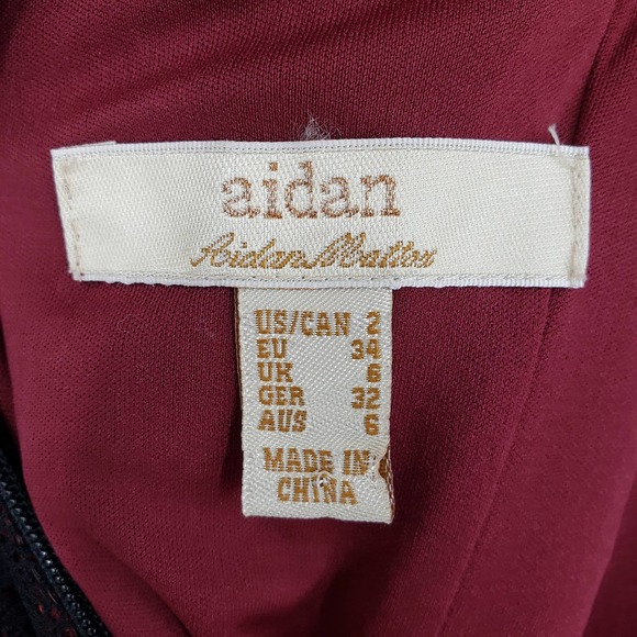 3/$25 Aidan Mattox Mini Dress 2 Sequin Lace Cocktail Party Bodycon Black Red - Picture 3 of 8